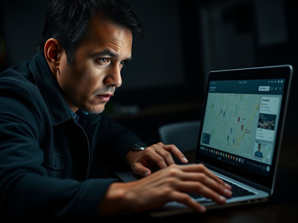นักสืบกำลังดู Google Timeline บนหน้าจอแล็ปท็อป