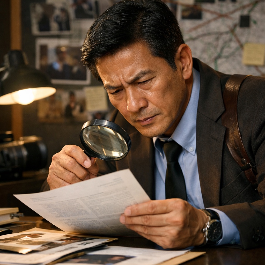 นักสืบเอกชนกำลังตรวจสอบหลักฐาน