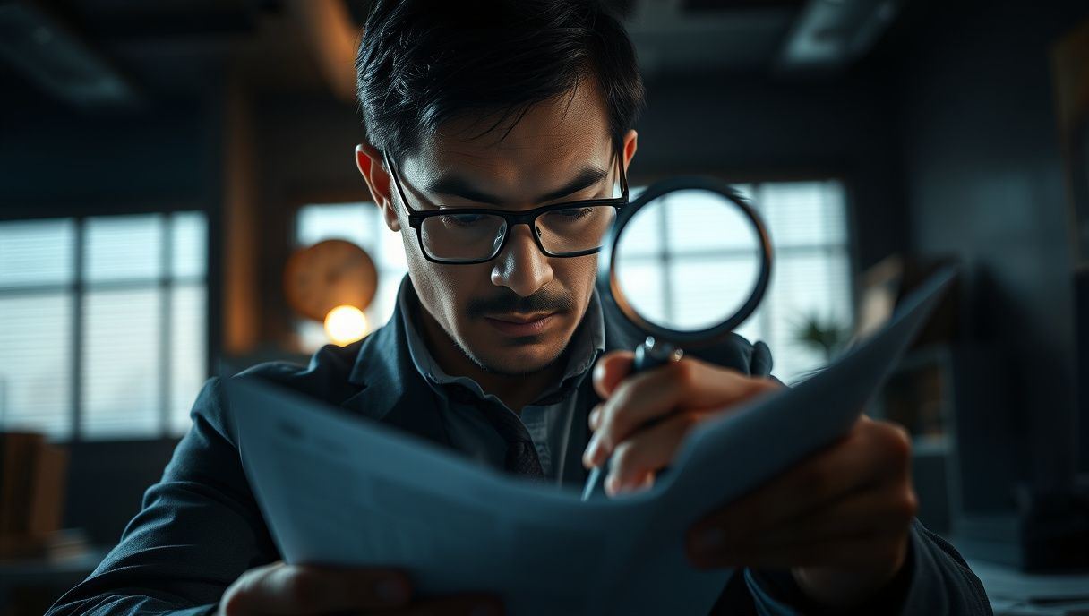 นักสืบกำลังตรวจสอบเอกสารข้อมูลหุ้นส่วน