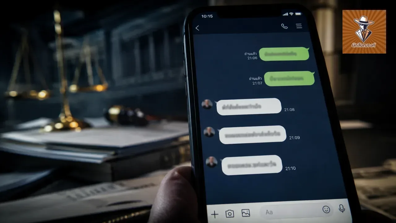 หน้าจอโทรศัพท์แสดงแชท LINE ที่เป็นหลักฐานในคดี นักสืบ แชท LINE ใช้ฟ้องได้ไหม