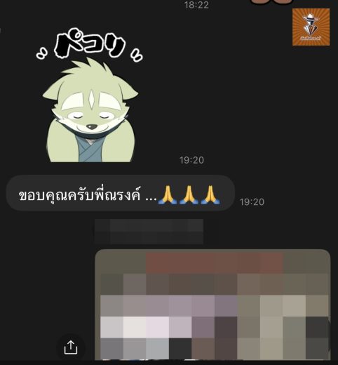รีวิวจากลูกค้า นักสืบณรงค์ — ภาพแชทขอบคุณจากลูกค้า (ปิดบังข้อมูลส่วนตัว)