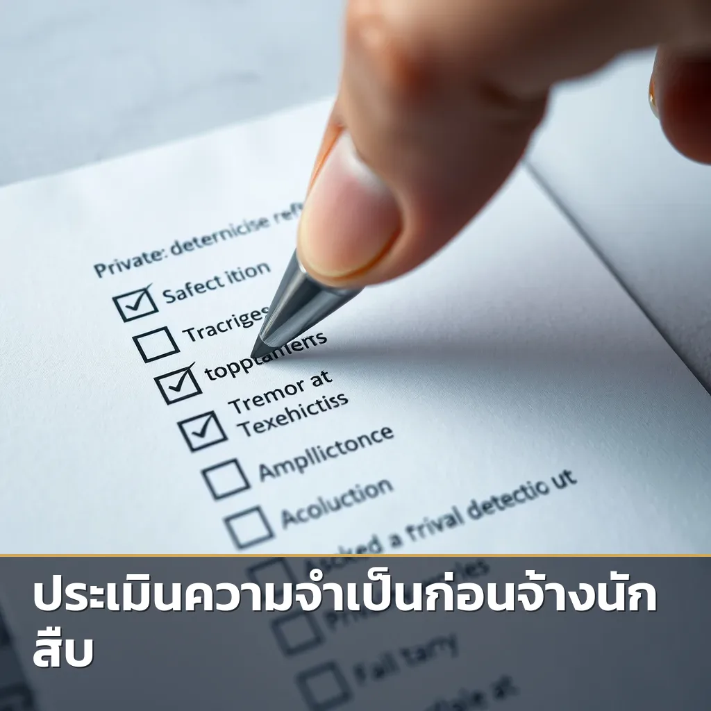 มือกำลังทำเครื่องหมายในเช็คลิสต์การเลือกบริษัทนักสืบอย่างละเอียด