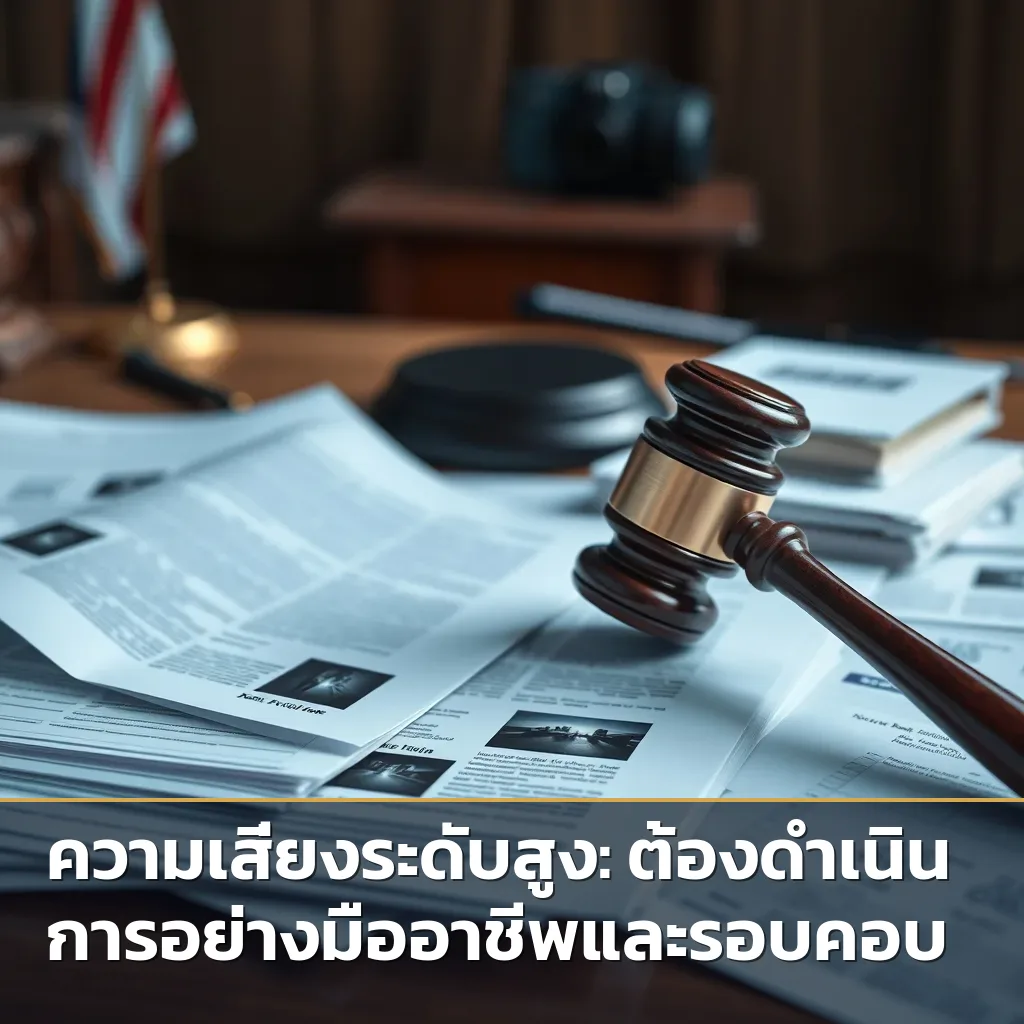 เอกสารหลักฐานและรูปถ่ายที่จัดเรียงอย่างเป็นระเบียบพร้อมสำหรับใช้ในศาล