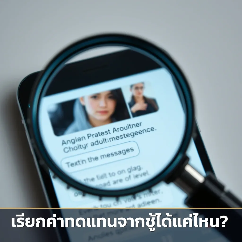 หลักฐานการนอกใจบนหน้าจอโทรศัพท์มือถือที่กำลังถูกตรวจสอบด้วยแว่นขยาย