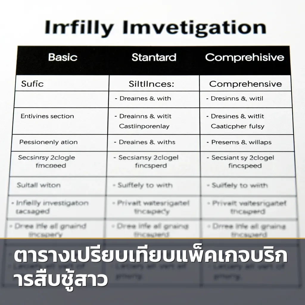 ตารางเปรียบเทียบแพ็คเกจและค่าบริการสืบชู้สาวของนักสืบณรงค์