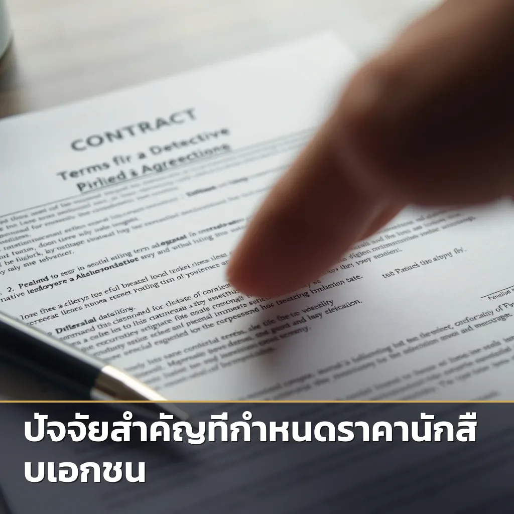 ภาพสัญญาจ้างนักสืบที่ชัดเจน เน้นความสำคัญของข้อตกลงและราคาจ้างนักสืบ