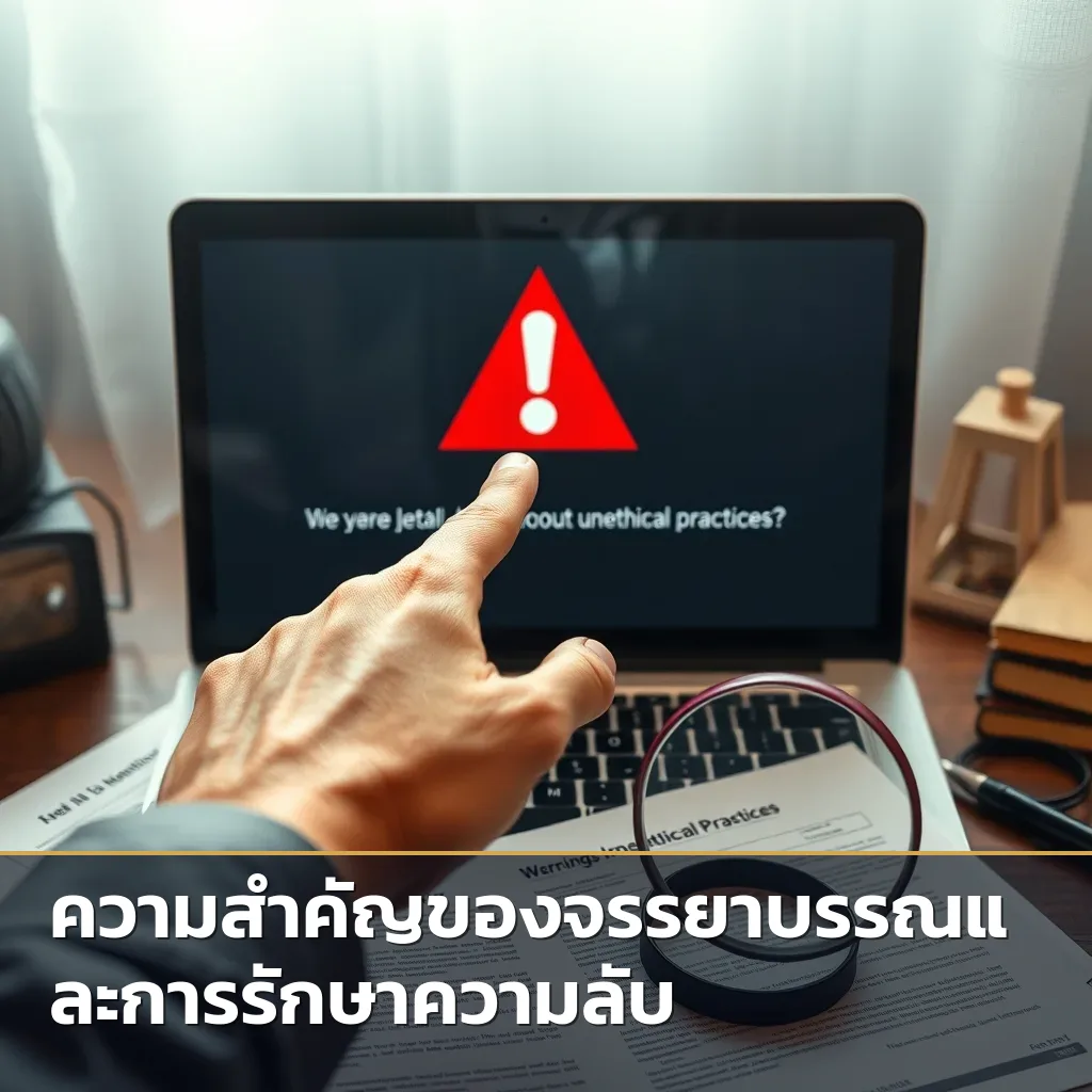 มือชี้ไปที่ธงแดงบนหน้าจอแล็ปท็อป สื่อถึงสัญญาณเตือนความเสี่ยงในการจ้างนักสืบ