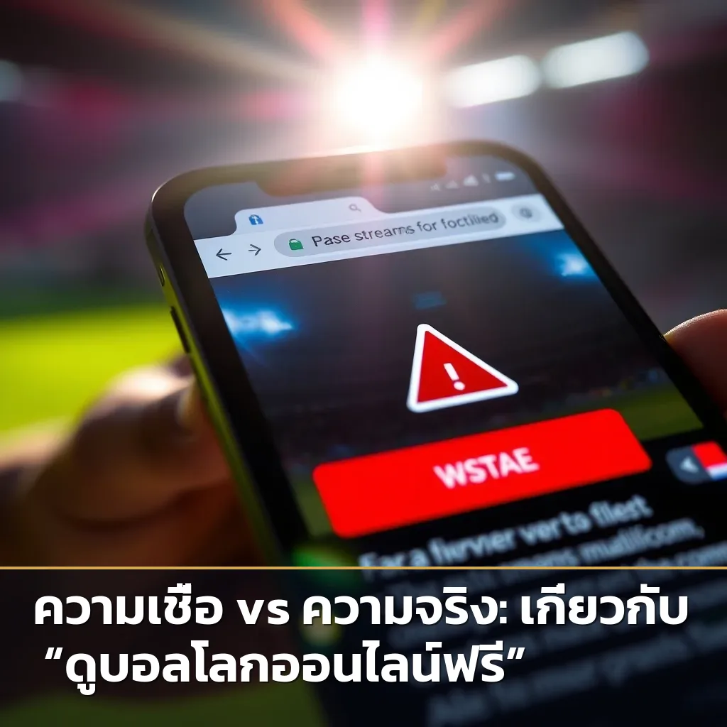 ภาพหน้าจอโทรศัพท์มือถือแสดงเว็บไซต์ปลอมสำหรับดูบอลโลกออนไลน์ฟรีพร้อมคำเตือน