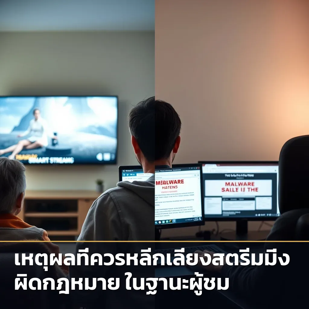 ภาพเปรียบเทียบความปลอดภัยของการสตรีมมิ่งถูกกฎหมายกับความเสี่ยงของสตรีมมิ่งผิดกฎหมาย