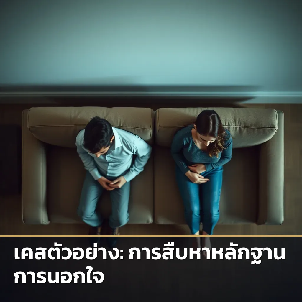 คู่รักนั่งห่างเหินกันบนโซฟา แสดงถึงความสัมพันธ์ที่ห่างเหินและสงสัยคู่ครองนอกใจ