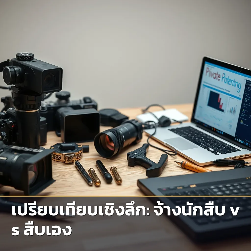 ภาพอุปกรณ์และเครื่องมือสืบสวนที่ทันสมัยของนักสืบมืออาชีพ