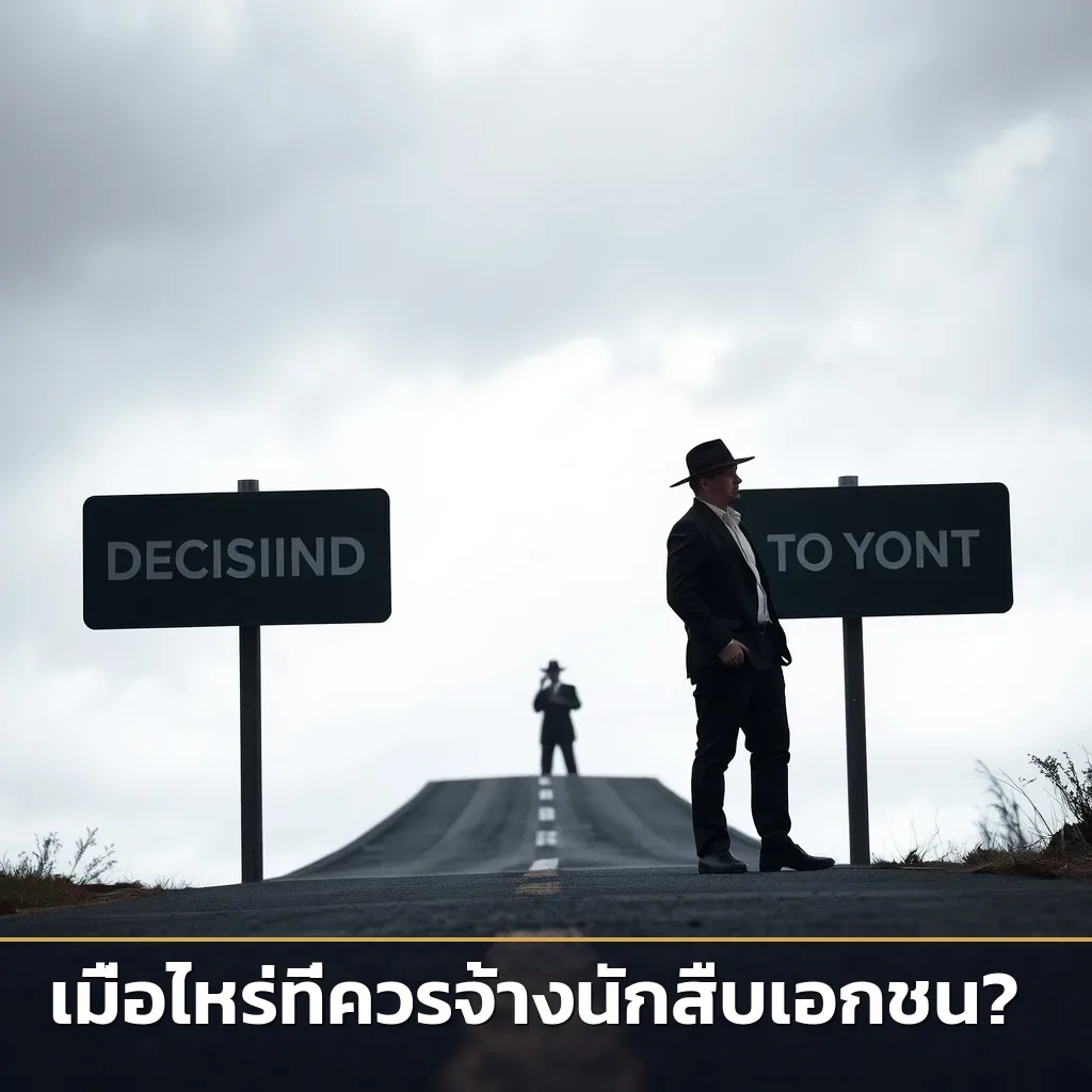 คนยืนอยู่ทางแยกและมีนักสืบเอกชนอยู่เบื้องหลัง