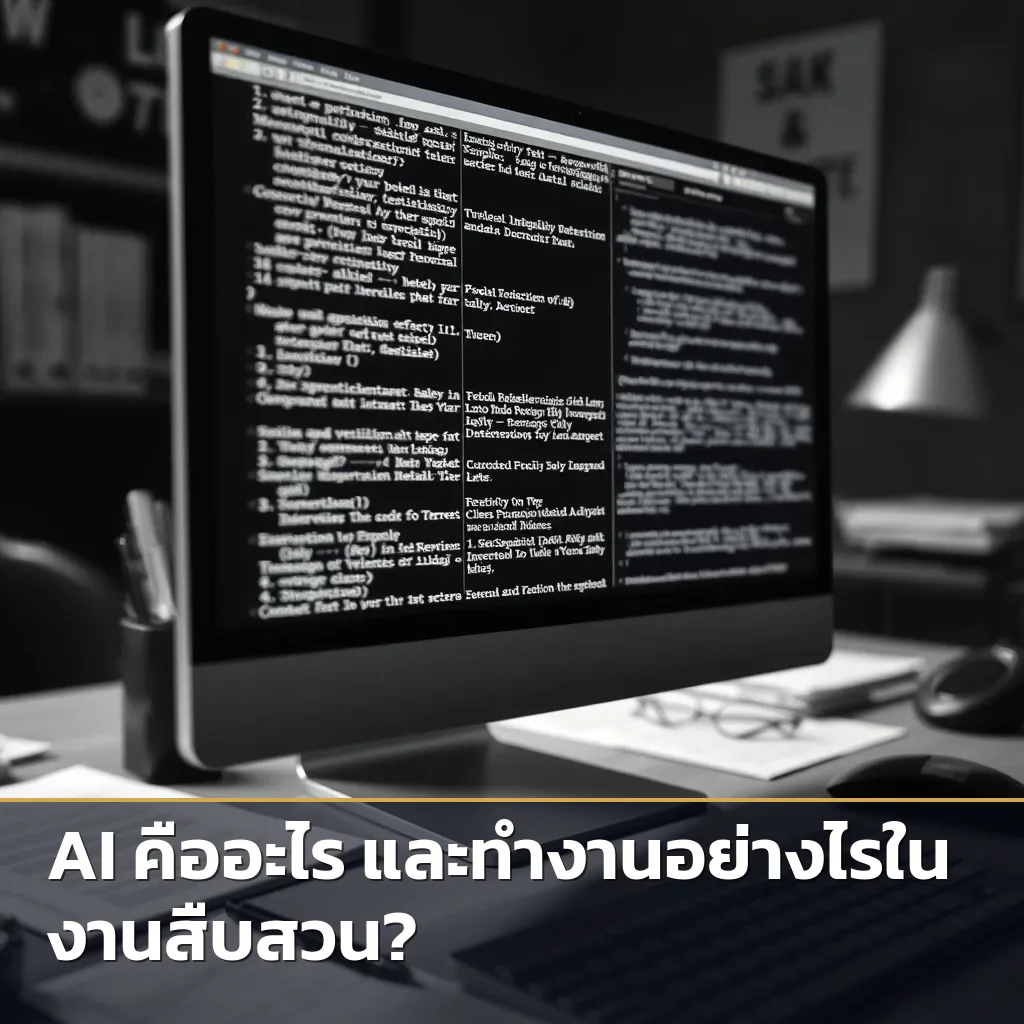 หน้าจอคอมพิวเตอร์แสดงการวิเคราะห์ข้อความด้วย AI ในงานสืบสวน