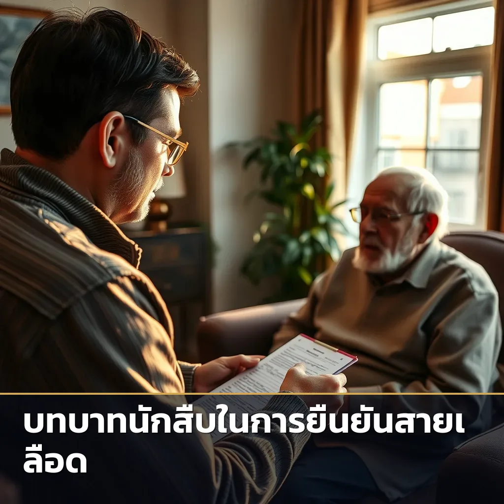 นักสืบสัมภาษณ์พยานบุคคลเพื่อยืนยันความสัมพันธ์ทางสายเลือด